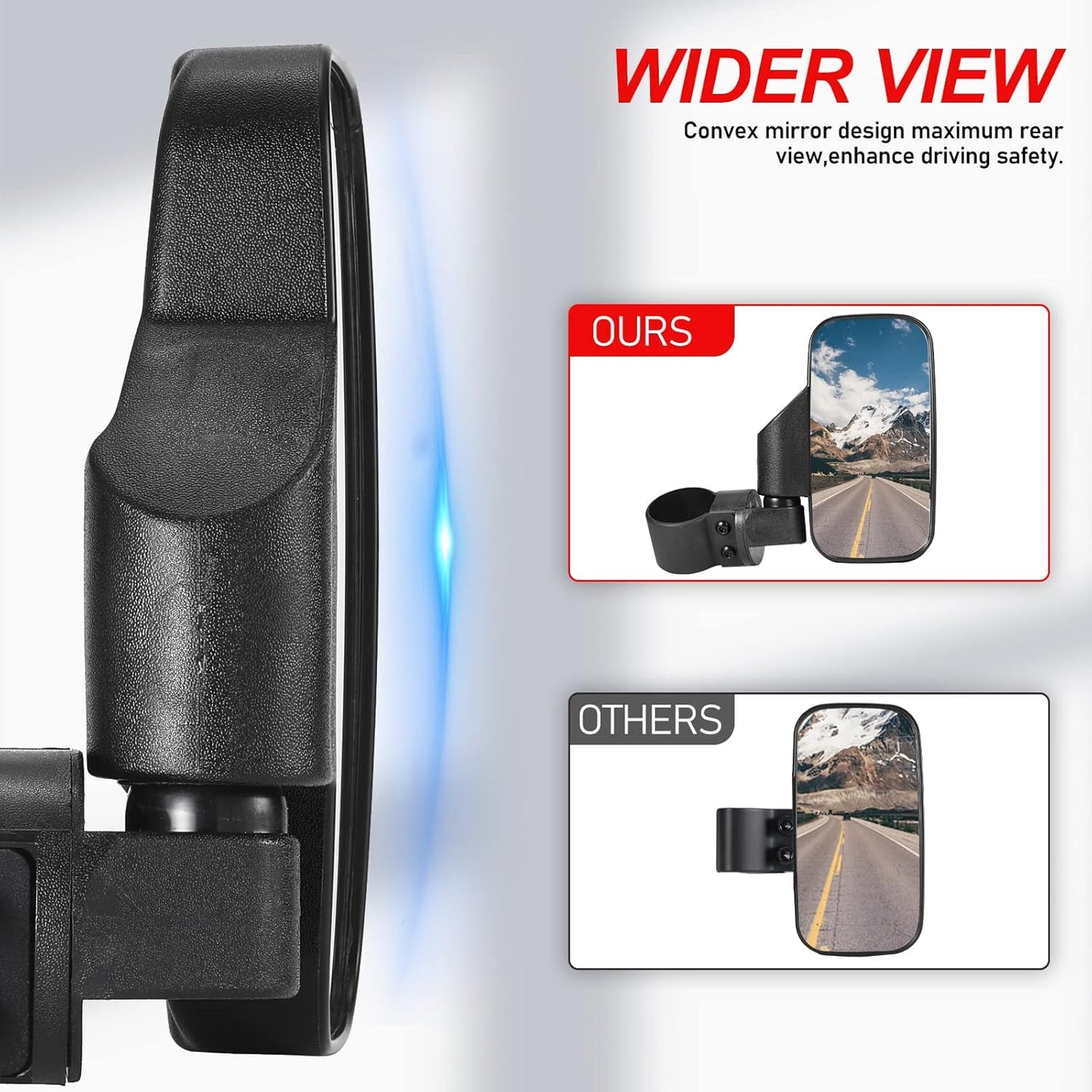 UTV Side Mirrors and UTV Center Mirror for 1.6" to 2" Roll Bar, Adjustable Break Away Compatible with Polaris RZR 900 1000 Can Am Mule Rhino Yamaha YXZ CFMOTO Zforce