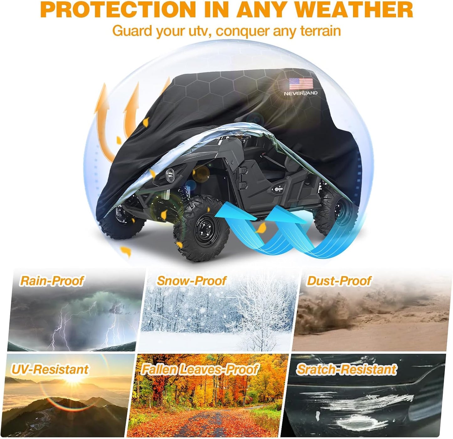 UTV Covers Heavy Duty, 300D UTV Cover 2-3 Seater All-Weather Protection, Side by Side Cover Waterproof Outdoor Compatible with Honda Pioneer Polaris Ranger 114"X 65"X 73" (American Flag)