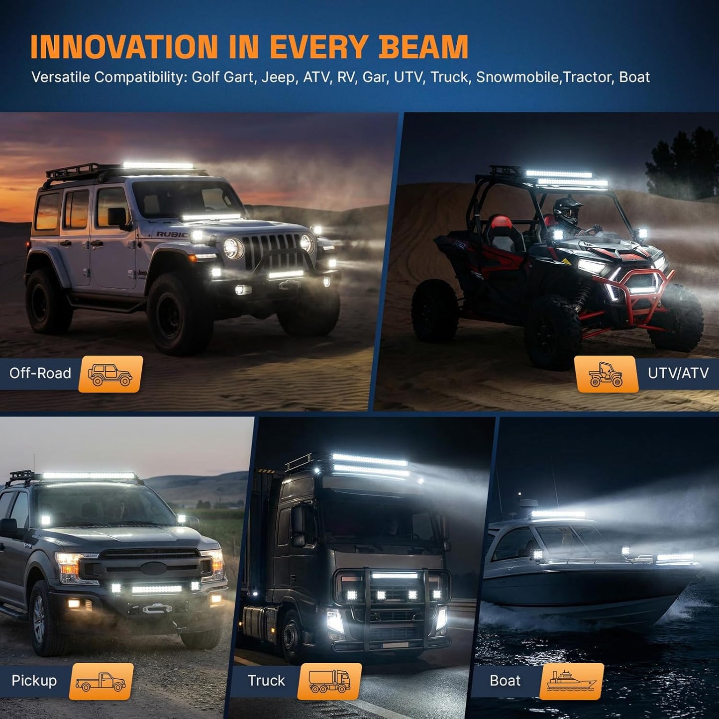 Powerful LED Light Bar Kit - 2x 12" 120W Fog Lights & 4x 4" 60W Driving Lights with Wiring Harness - Ultimate Off-Road Accessories for Trucks, ATVs, SUVs, UTVs & Boats