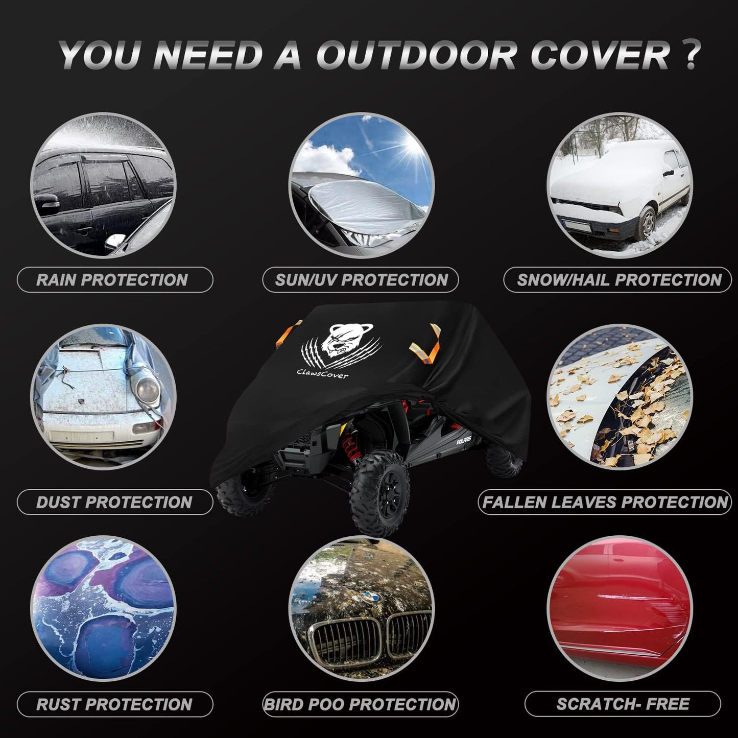 UTV Cover 4 Seater Waterproof Outdoor,Side by Side ATV Covers,Durable Anti-Uv and All Weather Protection, Compatible with Polaris Ranger RZR General Can-Am Defender Yamaha Kawasaki,159" Lx66 Wx76 H