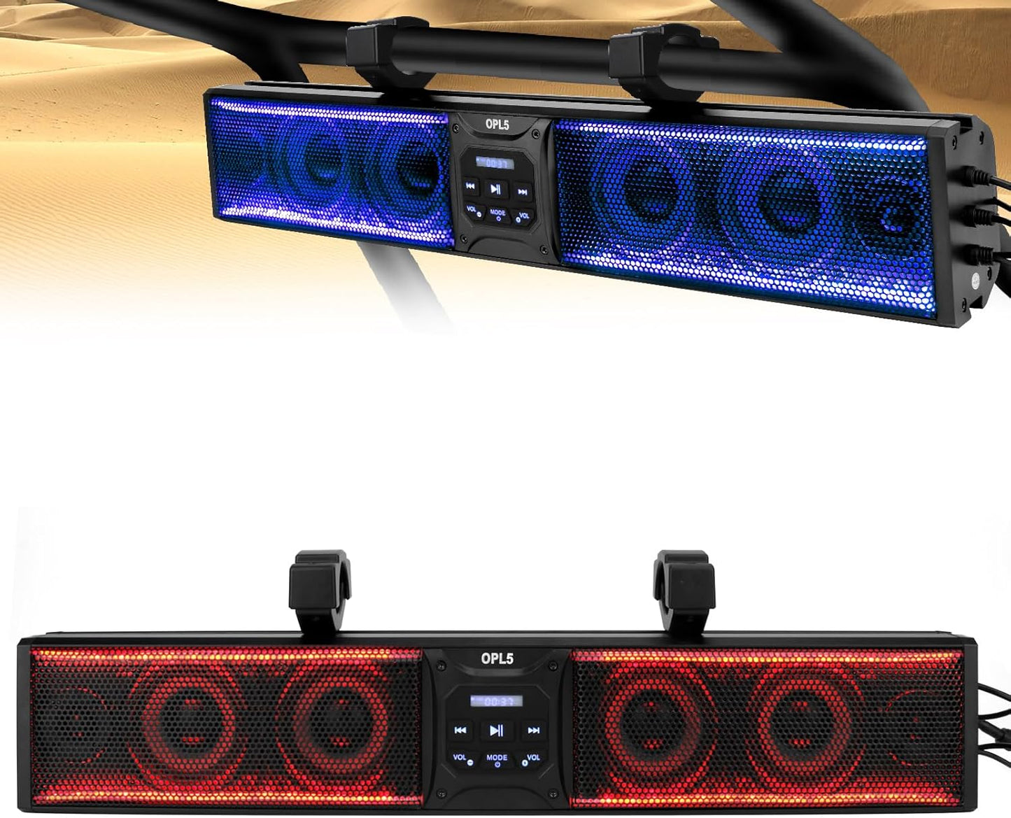 UTV Sound Bar 27 Inch, 6-Speaker Metal Bluetooth ATV Soundbar with RGB & Light Strip, IP66 Waterproof Golf Cart Sound Bar for Polaris RZR Can-Am W/ 1" - 2" Roll Bar,2 Years Warranty