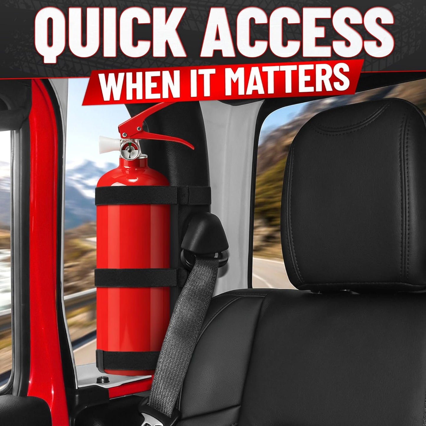 Fire Extinguisher Mount for Vehicle - Adjustable Nylon Strap, No-Drill, Roll Bar Mount, Quick Release | Fits 3 Lb Extinguishers Diameter 3.5 in - Fire Extinguisher Holder for Car & Off-Road Vehicles