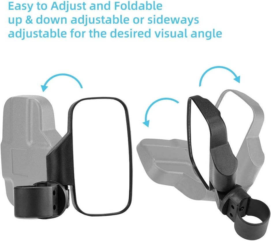 UTV Side Mirrors with 1.75" -2" Roll Bar Cage, UTV Mirrors 360 Degree Adjustable RZR Mirror Compatible with Polaris RZR Kawasaki Teryx Mule Pioneer Yamaha Rhino YXZ