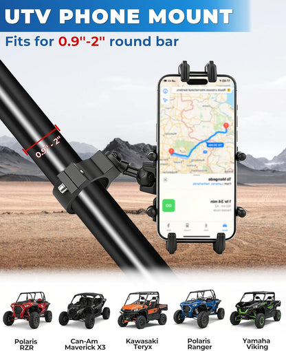 Heavy Duty UTV Phone Mount - 360° Adjustable Anti-Vibration Holder for 5.4"-7.2" Phones, Fits 1"-2" Roll Cages, Perfect for SXS RZR X3 Ranger