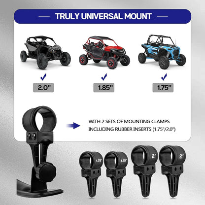 16.5" Ultra View UTV Rearview Mirrors with 1.75-2.0" Clamps Compatible with Polaris RZR 800 900 1000 Turbo, Can Am Maverick, Honda Pioneer Talon, Kawasaki SXS UTV Race Mirror & 1 PCS Belt Bypass