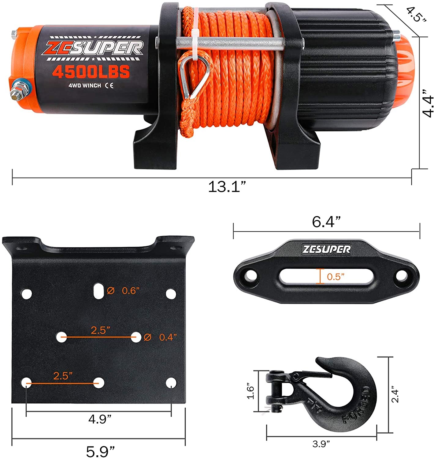 4500 Lb Winch Waterproof IP67 Electric Winch with Wireless Remote Synthetic Winch Rope Hawse Fairlead Handheld Remote ATV UTV Winches 12V Portable Power Winch