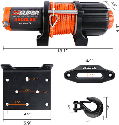 4500 Lb Winch Waterproof IP67 Electric Winch with Wireless Remote Synthetic Winch Rope Hawse Fairlead Handheld Remote ATV UTV Winches 12V Portable Power Winch