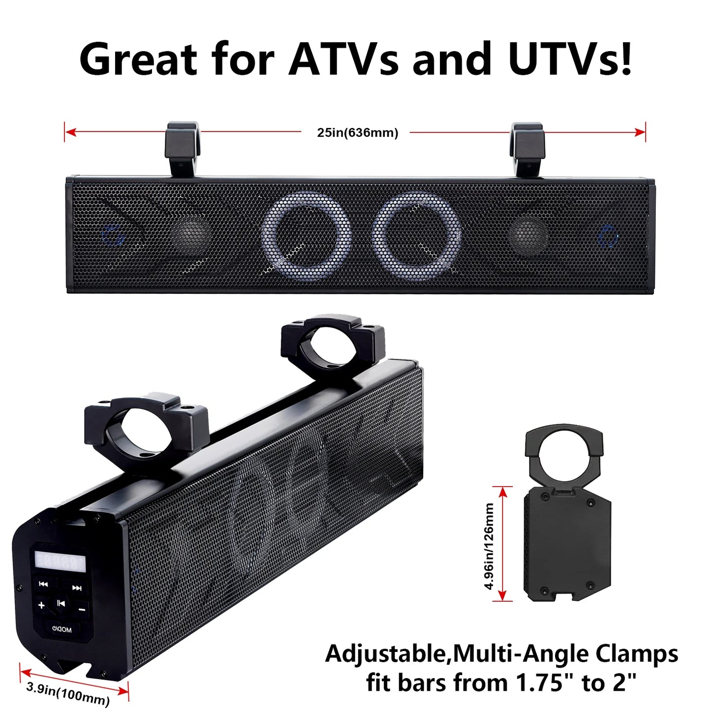 UTV Sound Bar,25 Inch ATV Soundbar Music Sync Sxs Sound Bar for Golf Cart Atv Car