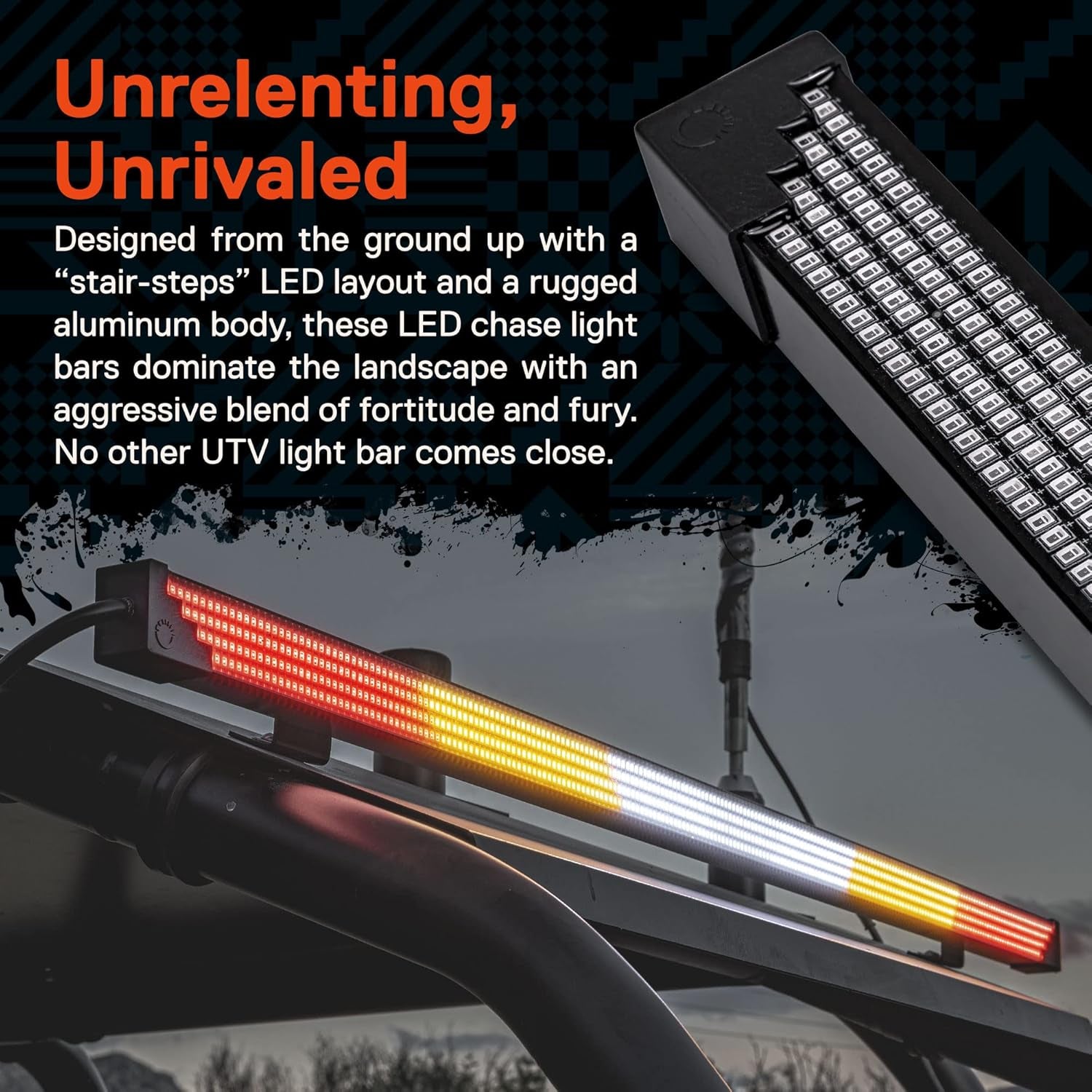 True Mods 28" Off-Road Rear LED Chase Light Bar for Polaris RZR XP Can-Am Maverick X3 UTV ATV SXS Truck [White Sequential Scanner] [Red Tail Brake Amber Turn Signal Flashing Flinker] [IP67 Waterproof]