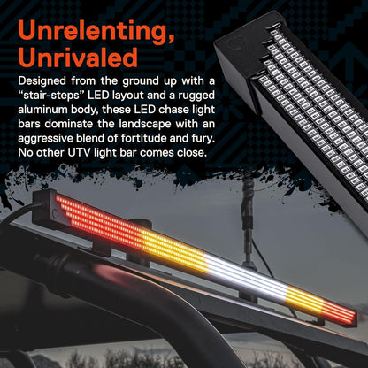 True Mods 28" Off-Road Rear LED Chase Light Bar for Polaris RZR XP Can-Am Maverick X3 UTV ATV SXS Truck [White Sequential Scanner] [Red Tail Brake Amber Turn Signal Flashing Flinker] [IP67 Waterproof]