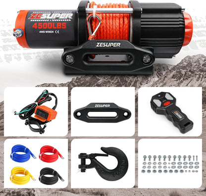 4500 Lb Winch Waterproof IP67 Electric Winch with Wireless Remote Synthetic Winch Rope Hawse Fairlead Handheld Remote ATV UTV Winches 12V Portable Power Winch