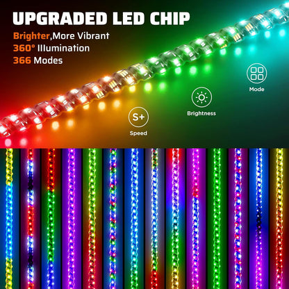 2 PCS 2FT Whip Lights with Spring Base, APP & Remote Control Led Whip Lights for Side by Side, Spiral RGB Chasing Lighted Whips with Rocker Switch, Music Led Whips for UTV ATV RZR SXS Can-Am