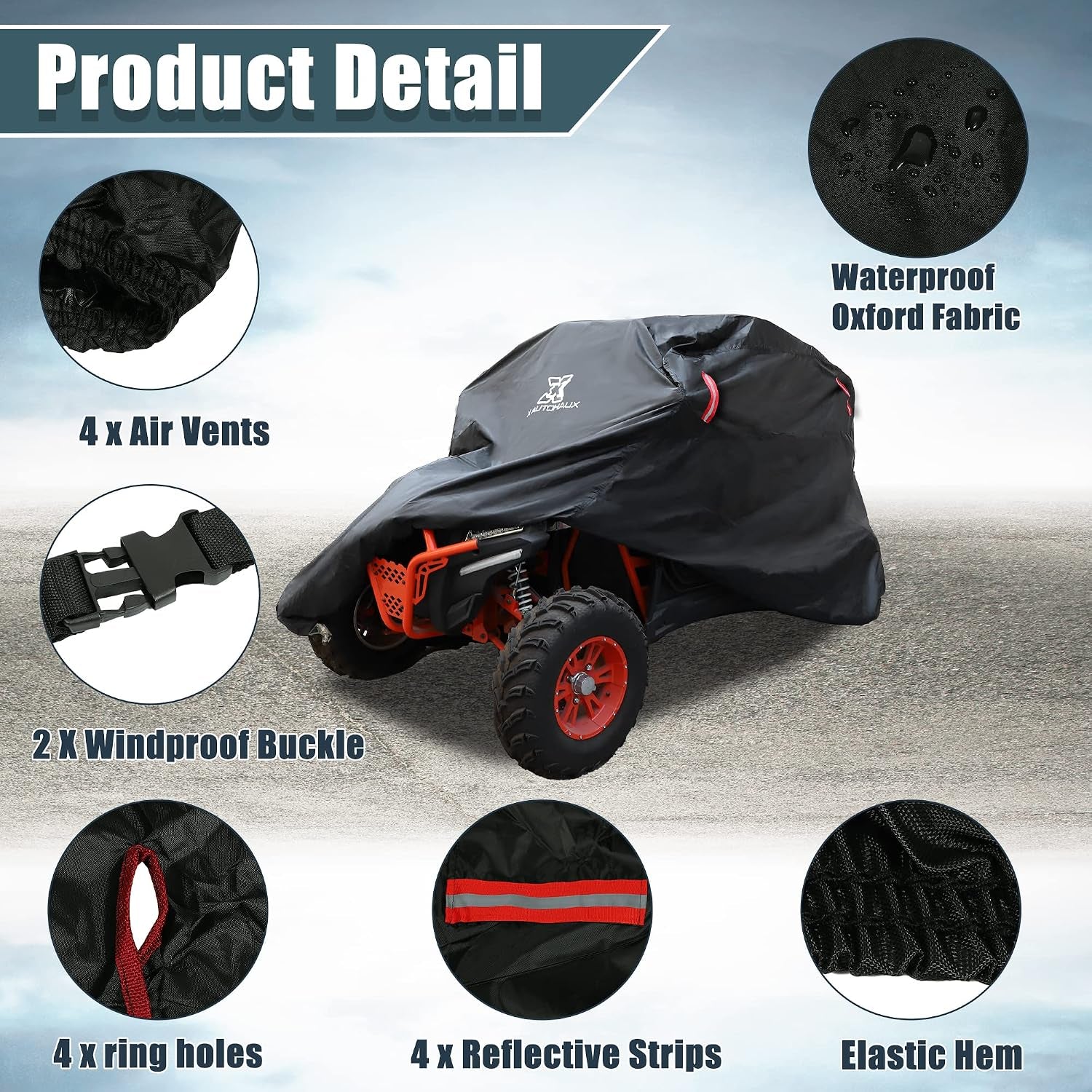 UTV Cover Waterproof Storage Cover Sun Rain Shade Protection Full Covers for Polaris RZR 570 800 900 S 1000 XP 900 XP 1000 Trail 2 Seater 4 Wheeler Black