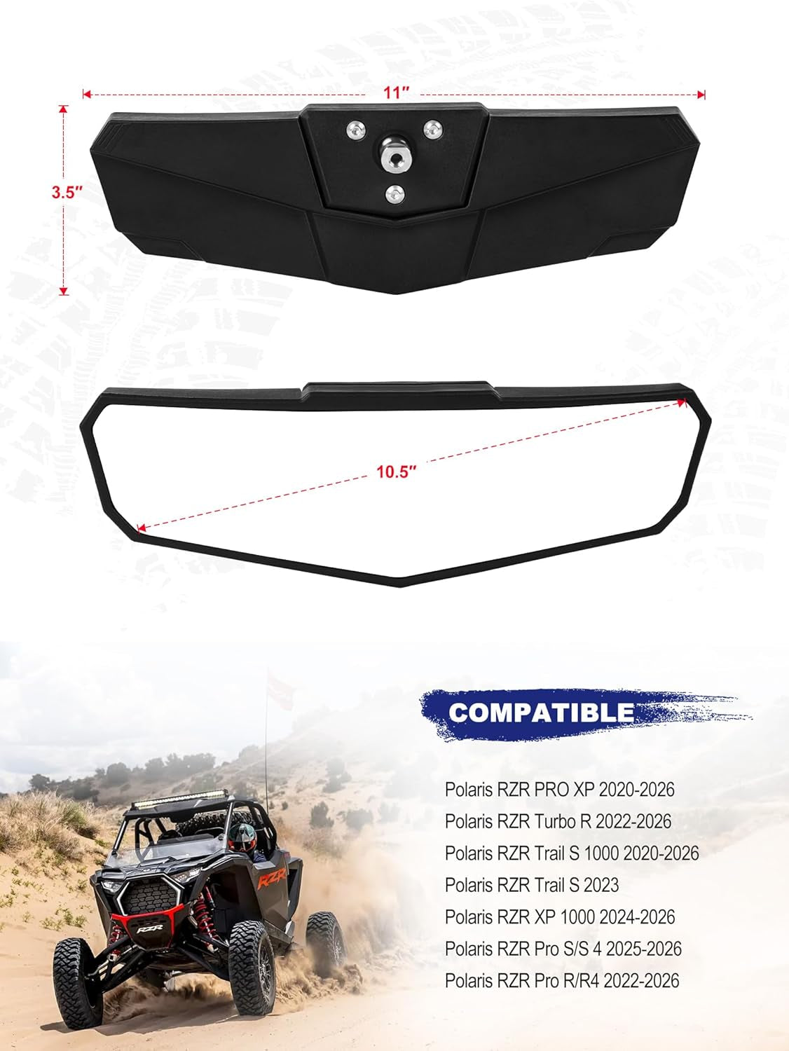 UTV Rear View Mirror Compatible with Polaris RZR PRO XP /4, Turbo R /4 2026 2025 2024 2023 2022 2021 2020, RZR XP 1000 2026 2025 2024 Accessories, Adjustable Convex RZR Rearview Mirror