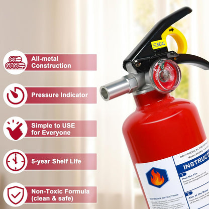 2-Pack ABC Dry Chemical Fire Extinguisher, 2.5 Lb 1A:10B:C Fire Extinguisher for Home, Business, Boat, Truck, Quick Release Handle, Ideal for Electrical & Grease Fire Extinguisher