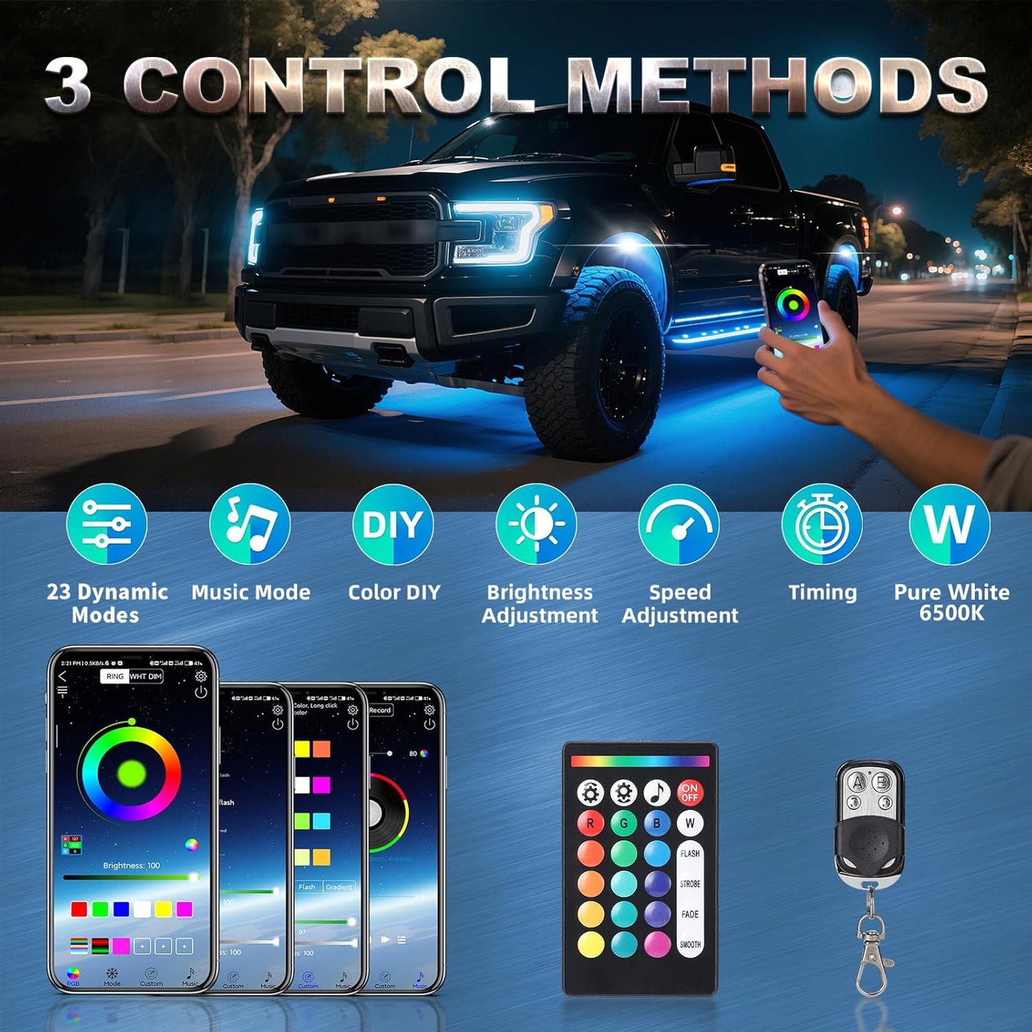 Ultimate 6 Pods RGBW LED Rock Lights Kit - 6500K Pure White & Vibrant RGB Underglow for UTVs, Golf Carts, ATVs, RZRs, SXS, and Trucks - Smart App/RF Remote, Music Sync, Waterproof Neon Underbody, 12V