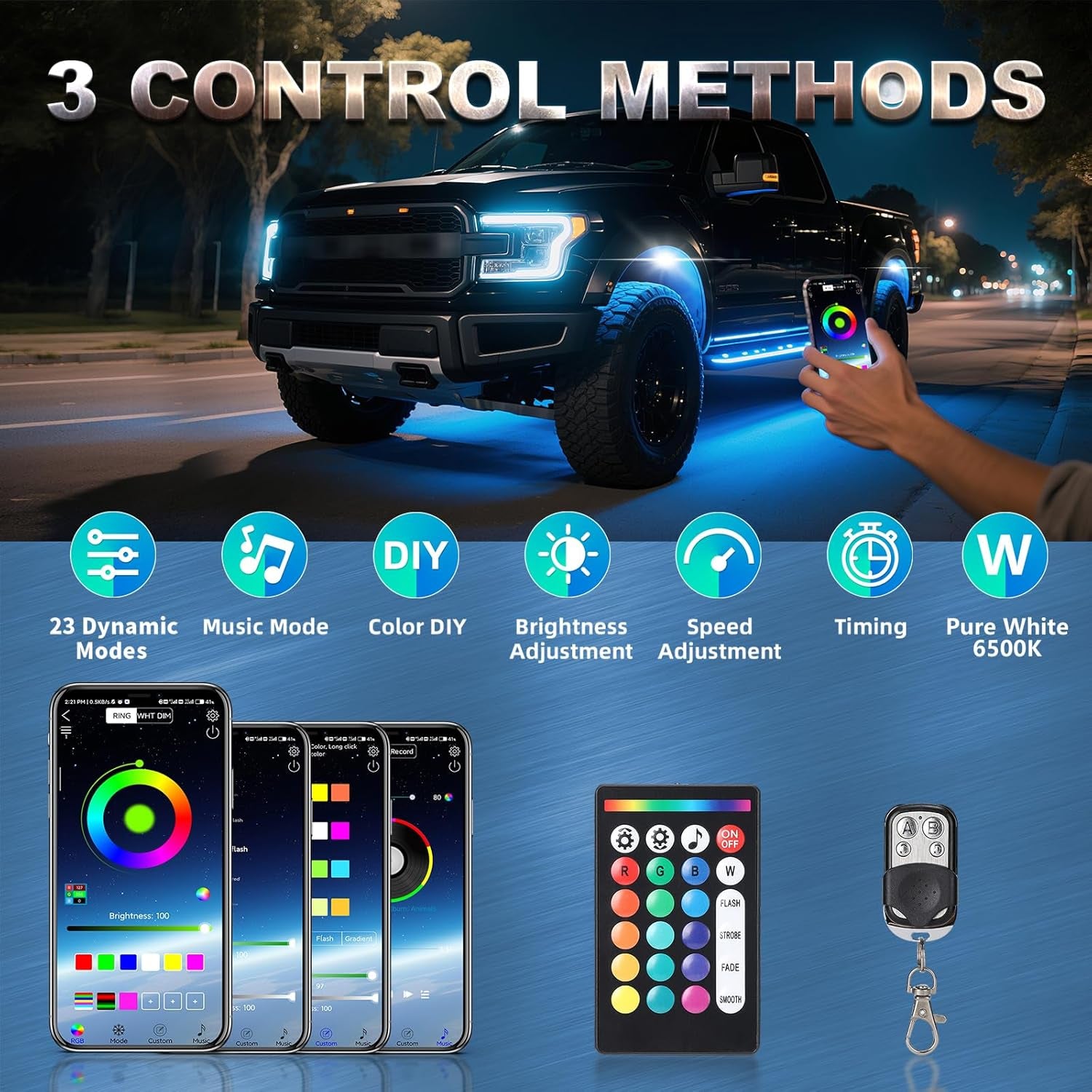 Ultimate 6 Pods RGBW LED Rock Lights Kit - 6500K Pure White & Vibrant RGB Underglow for UTVs, Golf Carts, ATVs, RZRs, SXS, and Trucks - Smart App/RF Remote, Music Sync, Waterproof Neon Underbody, 12V
