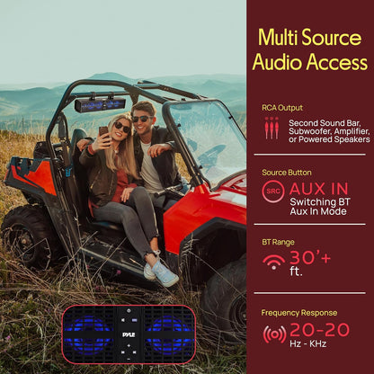 24" Powered ATV/UTV Soundbar System - 40 Bluetooth Speakers with Built-In Amplifier, Waterproof and Weatherproof, Wireless BT Streaming and Auxiliary Input, LED Lights