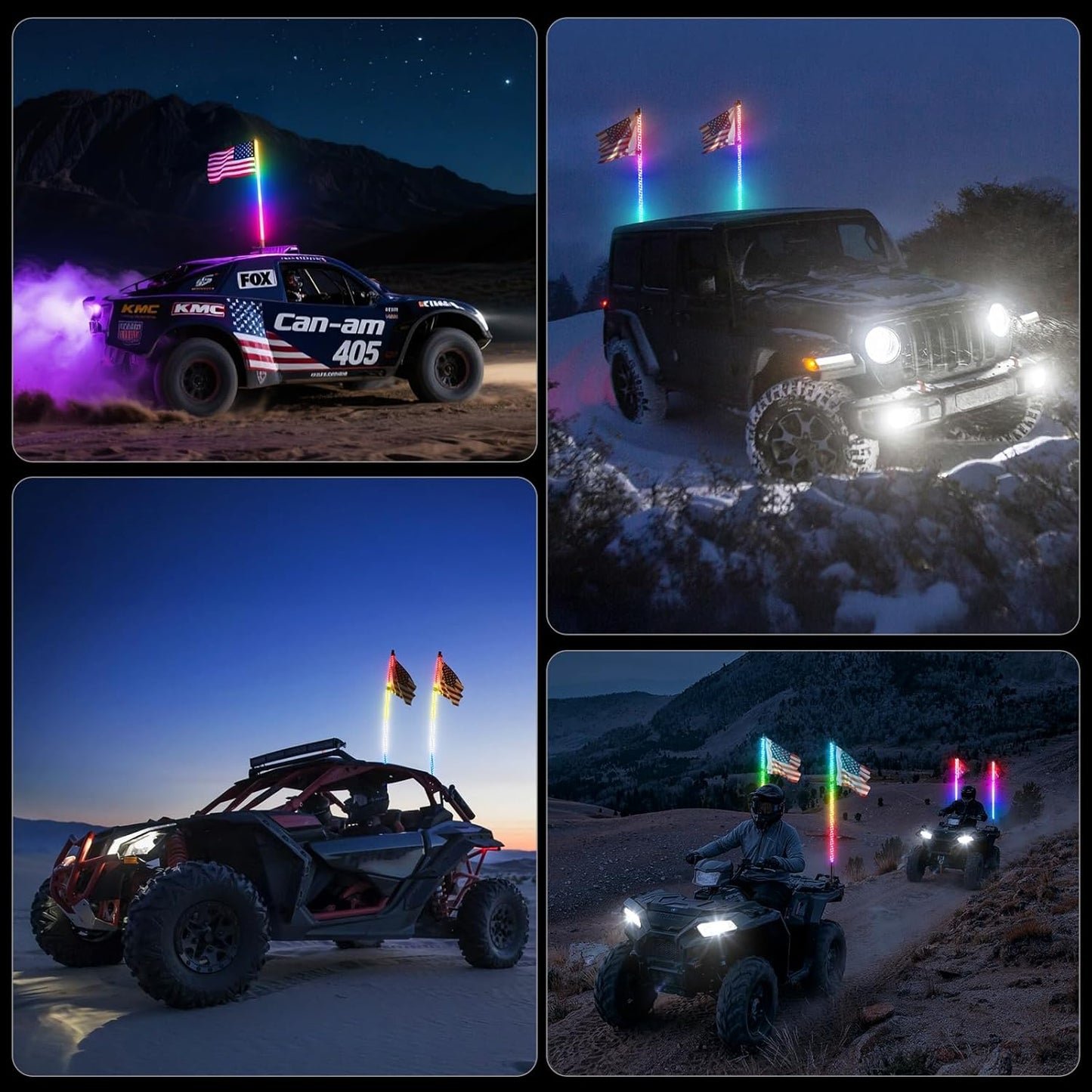 2 PCS 2FT Whip Lights with Spring Base, APP & Remote Control Led Whip Lights for Side by Side, Spiral RGB Chasing Lighted Whips with Rocker Switch, Music Led Whips for UTV ATV RZR SXS Can-Am