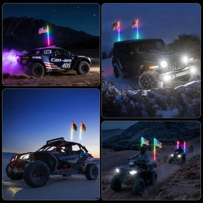 2 PCS 2FT Whip Lights with Spring Base, APP & Remote Control Led Whip Lights for Side by Side, Spiral RGB Chasing Lighted Whips with Rocker Switch, Music Led Whips for UTV ATV RZR SXS Can-Am