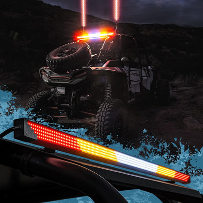 True Mods 28" Off-Road Rear LED Chase Light Bar for Polaris RZR XP Can-Am Maverick X3 UTV ATV SXS Truck [White Sequential Scanner] [Red Tail Brake Amber Turn Signal Flashing Flinker] [IP67 Waterproof]