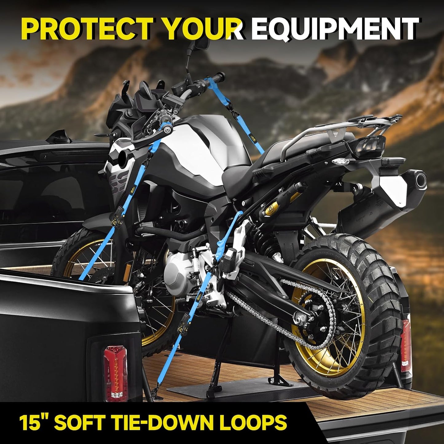 4Pcs Ratchet Tie down Straps Kit for 2400Lb Break Strength | 1” X 16FT Tie down Straps with Soft Loop Tie-Downs & Safety S Hook - Cargo Strap Tie down for Trucks, Motorcycle, Moving, Appliances - Blue