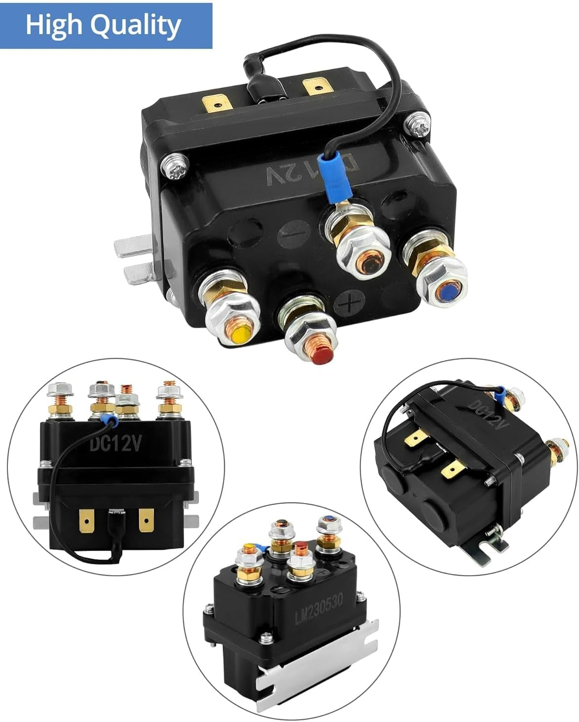 Solenoid Relay, 12V 250A Winch Relay Solenoid Replacement Contactor for 3000-5000Lbs ATV UT Winch Control