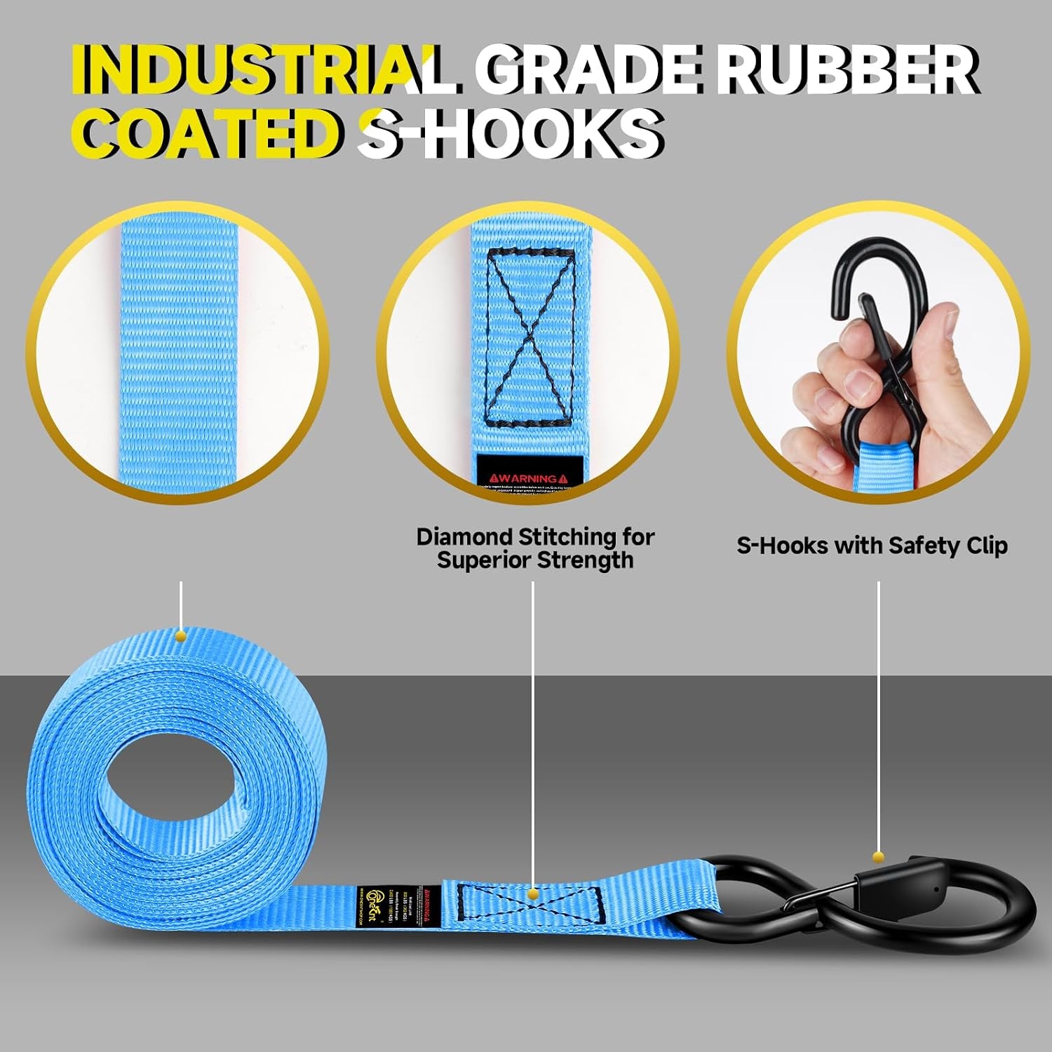 4Pcs Ratchet Tie down Straps Kit for 2400Lb Break Strength | 1” X 16FT Tie down Straps with Soft Loop Tie-Downs & Safety S Hook - Cargo Strap Tie down for Trucks, Motorcycle, Moving, Appliances - Blue