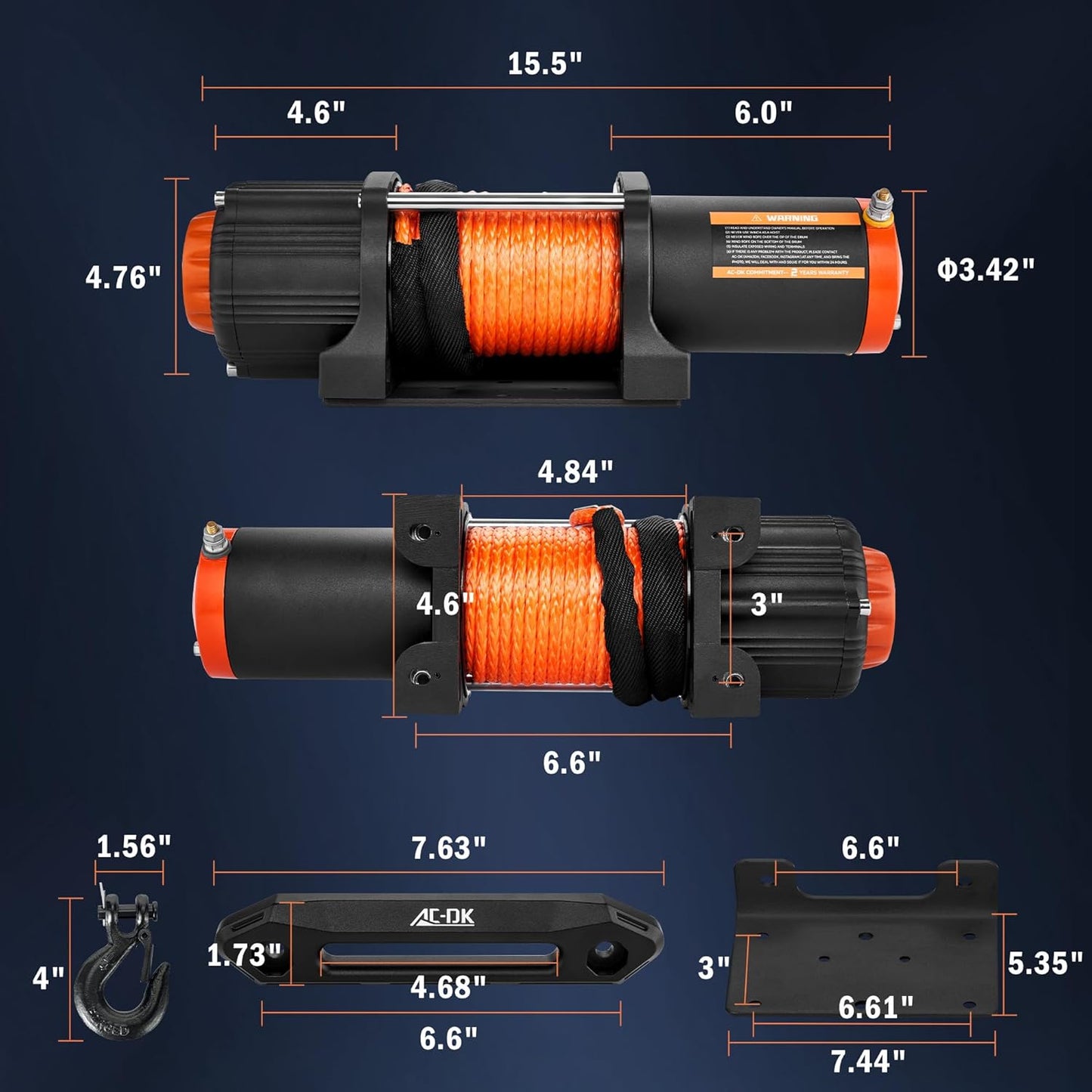 4500 Lb UTV Winch Synthetic Rope Kits, 12V Winch with Wireless Remote for off Road Trailer Boat RV Towing Winche, Waterproof Winch with Mounting Plate and Wired Remote