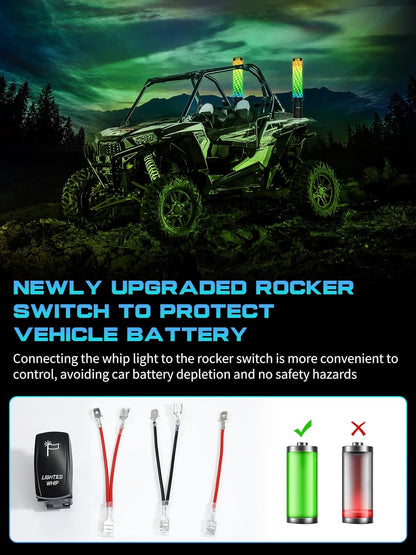2 Pack 1FT LED Whip Lights with App & Remote Control - RGB Chasing Antenna Lights for SXS UTV ATV RZR Can-Am X3 Off-Road, Music Sync Feature