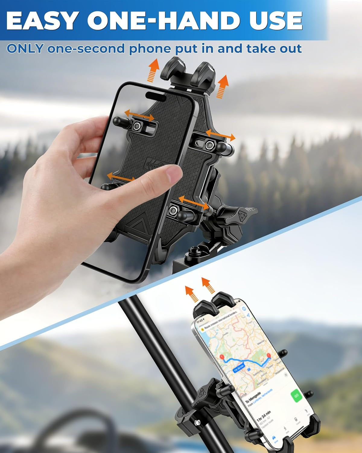 Heavy Duty UTV Phone Mount - 360° Adjustable Anti-Vibration Holder for 5.4"-7.2" Phones, Fits 1"-2" Roll Cages, Perfect for SXS RZR X3 Ranger