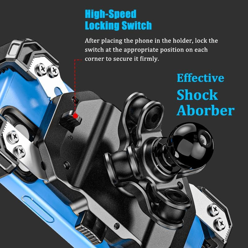 Anti-Theft UTV Phone Mount with Vibration Dampener, Adjustable UTV Cellphone Holder Fit on 1.5''/1.65''/1.75''/1.85'' Roll Cage Bar, for 5.4''-7'' Smartphone