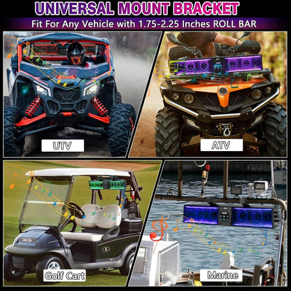UTV Sound Bar 27 Inch, 6-Speaker Metal Bluetooth ATV Soundbar with RGB ＆ Light Strip, IP66 Waterproof Golf Cart Sound Bar for Polaris RZR Can-Am W/ 1" - 2" Roll Bar,2 Years Warranty