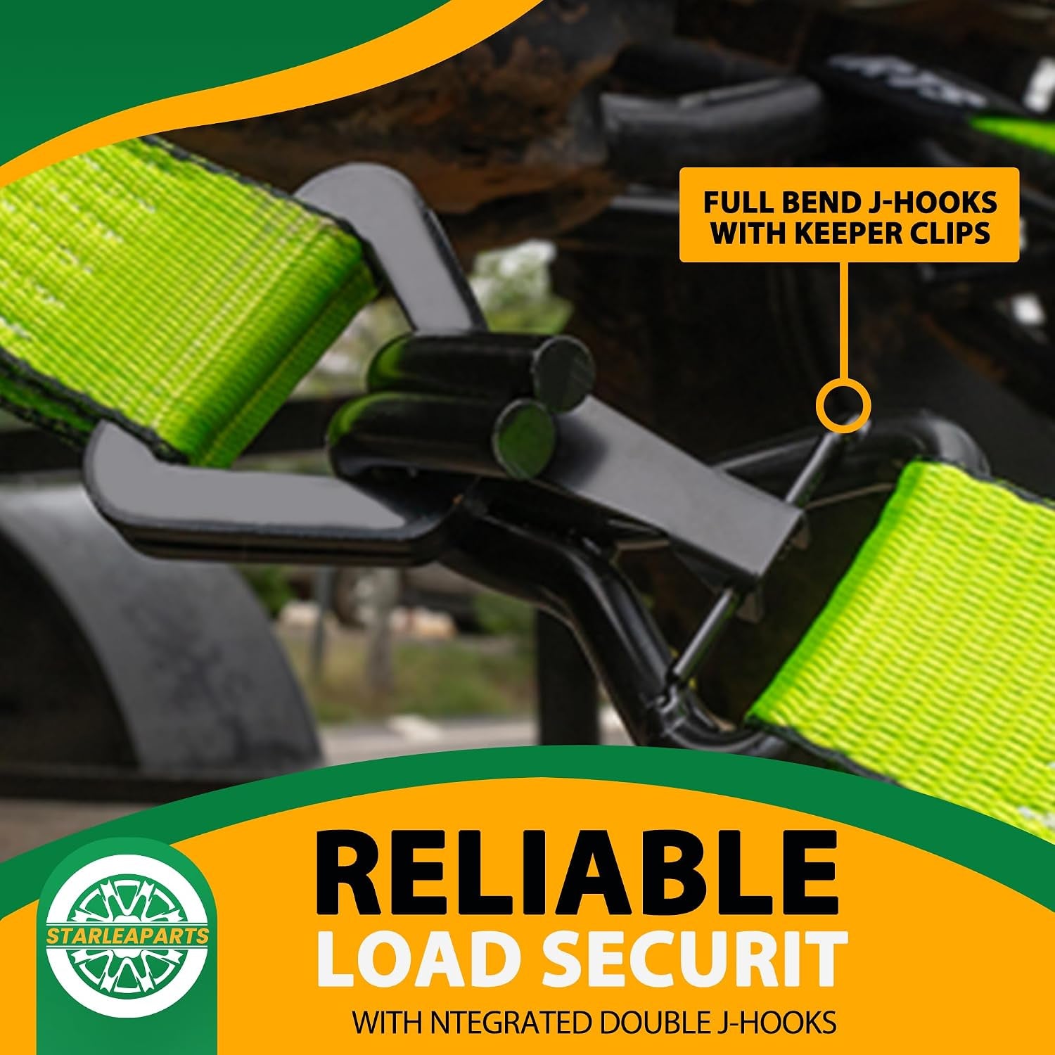 Car Tie down Straps for Trailers with J Hooks (4PK) - Car Tie down Axle Straps 2" X 8' - 10,000Lb Guaranteed Break Strength -2" X 38" Axle Tie down Straps, Perfect for Trailer, UTV, Truck Moving