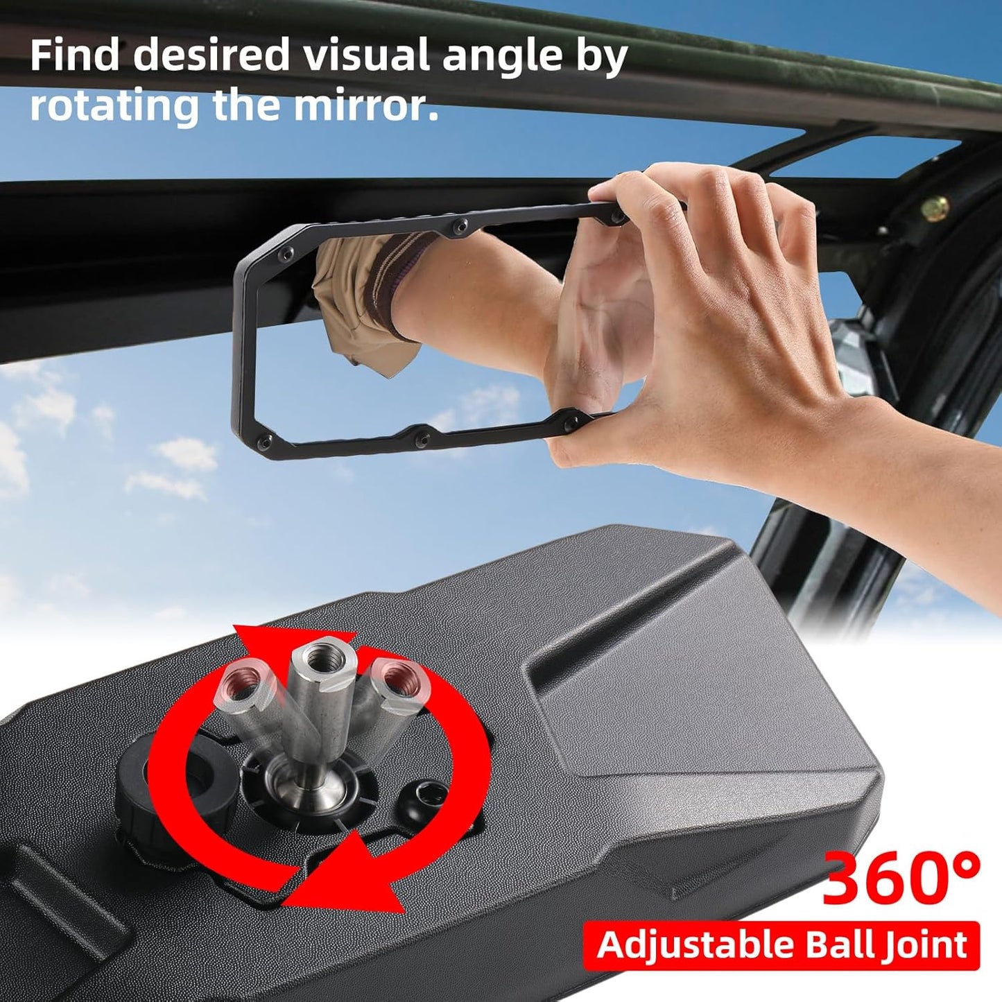 Premium UTV Ranger Side Mirrors & Center Mirror Set for 2015-2025 Polaris Ranger 500/570/900/1000 XP - Perfect Fit with Pro-Fit Profiled Tube