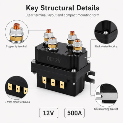 Solenoid Relay, 2 Pack 12V 500A Winch Relay Solenoid Replacement Contactor for 8000-15000Lb ATV UT Winch Control