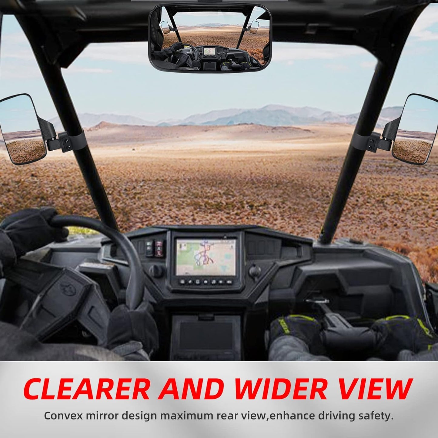 UTV Side Mirrors and UTV Center Mirror for 1.6" to 2" Roll Bar, Adjustable Break Away Compatible with Polaris RZR 900 1000 Can Am Mule Rhino Yamaha YXZ CFMOTO Zforce