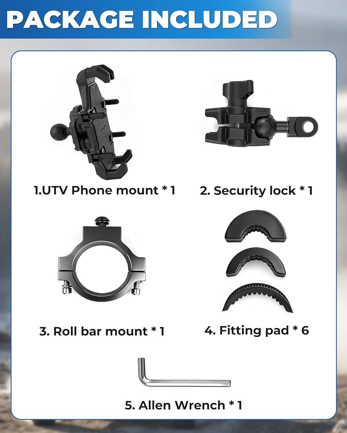 Heavy Duty UTV Phone Mount - 360° Adjustable Anti-Vibration Holder for 5.4"-7.2" Phones, Fits 1"-2" Roll Cages, Perfect for SXS RZR X3 Ranger