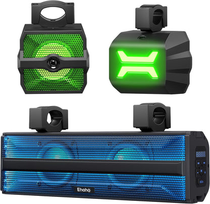 2.1CH Stereo UTV Sound Bar (Subwoofer) and Speakers, 16 Inch Bluetooth ATV Soundbar with RGB Lights, Waterproof Golf Cart Speakers, Marine Sound Bar Compatible with SXS Polaris RZR Can-Am