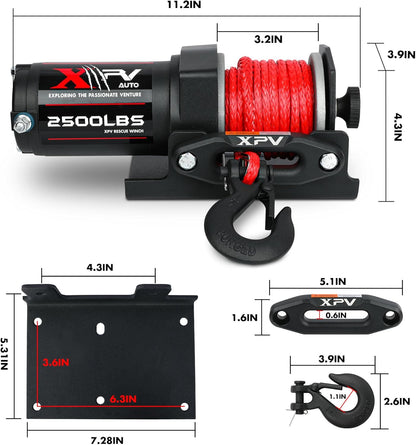 Powerful 2500Lbs 12V Electric Winch with Durable Synthetic Rope - Perfect for ATV, UTV, Boat, and Trailer Towing!