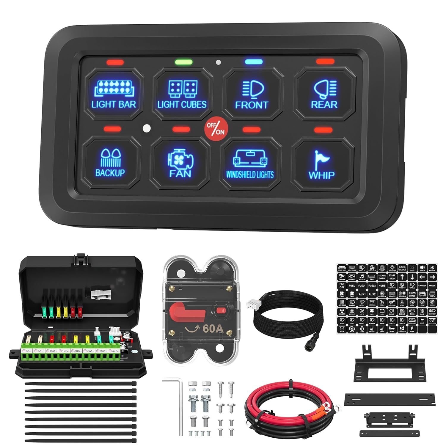RGB LED 8 Gang Switch Panel - Multi-Function Toggle & Touch Control for Car, ATV, UTV, Boat & Marine - Dimmable & Versatile!