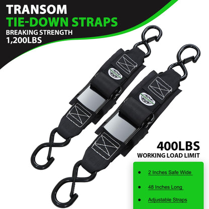 Transom Tie down Kits (2PK) -2" X 48" Boat Transom Straps - 1,200Lb Break Str...