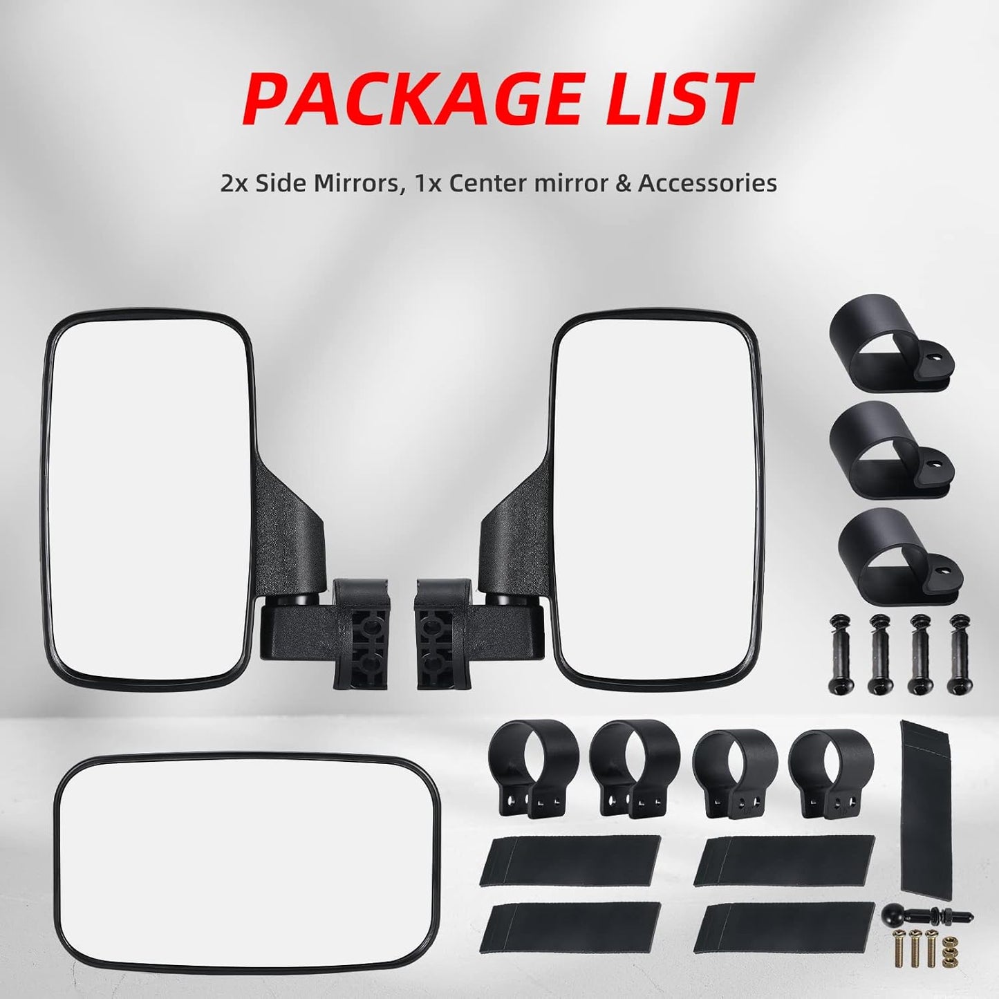 UTV Side Mirrors and UTV Center Mirror for 1.6" to 2" Roll Bar, Adjustable Break Away Compatible with Polaris RZR 900 1000 Can Am Mule Rhino Yamaha YXZ CFMOTO Zforce