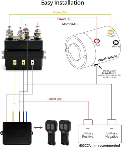 Solenoid Relay, 12V 250A Winch Relay Solenoid Replacement Contactor for 3000-5000Lbs ATV UT Winch Control