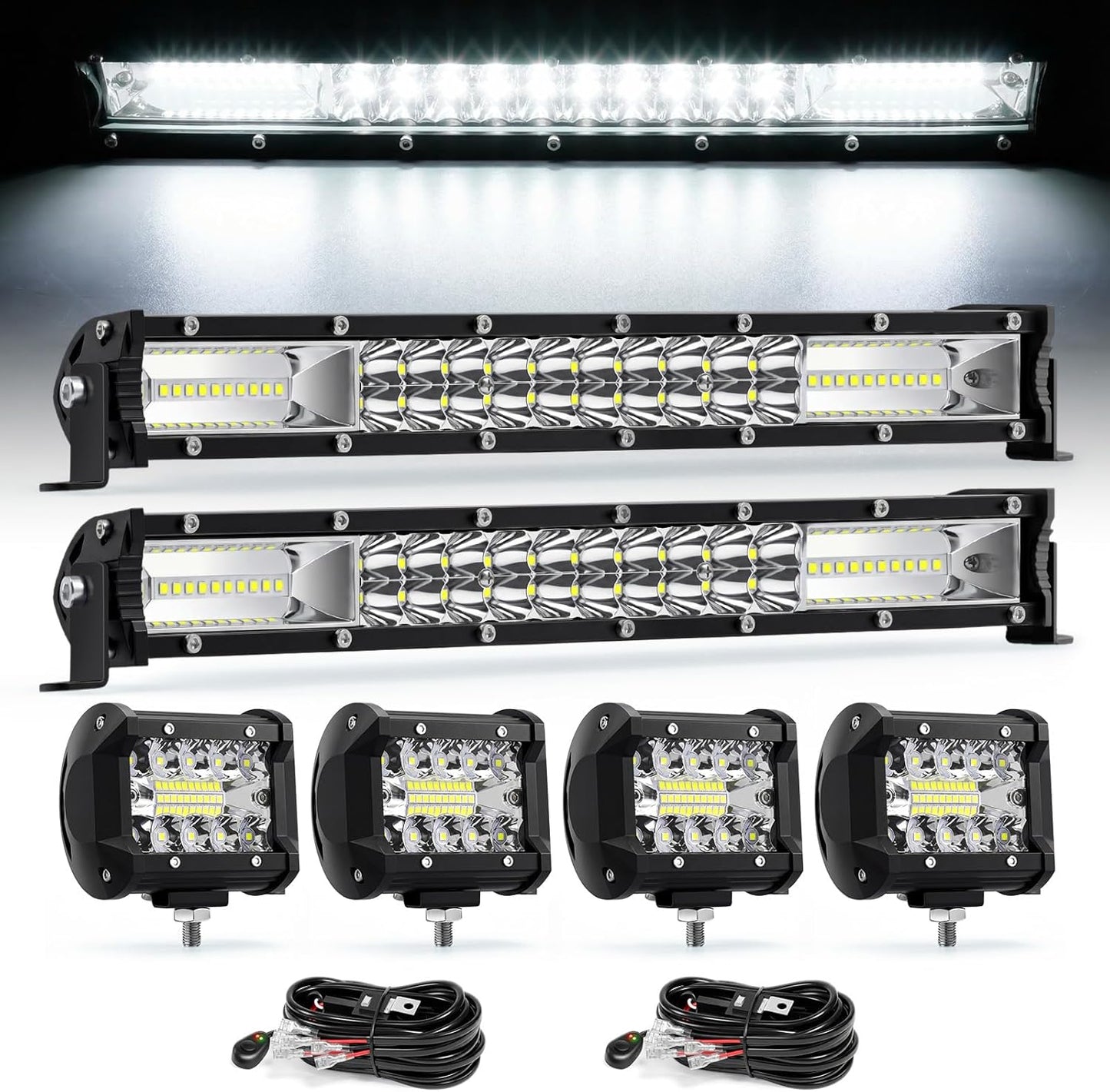 Powerful LED Light Bar Kit - 2x 12" 120W Fog Lights & 4x 4" 60W Driving Lights with Wiring Harness - Ultimate Off-Road Accessories for Trucks, ATVs, SUVs, UTVs & Boats