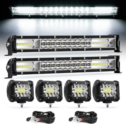 Powerful LED Light Bar Kit - 2x 12" 120W Fog Lights & 4x 4" 60W Driving Lights with Wiring Harness - Ultimate Off-Road Accessories for Trucks, ATVs, SUVs, UTVs & Boats