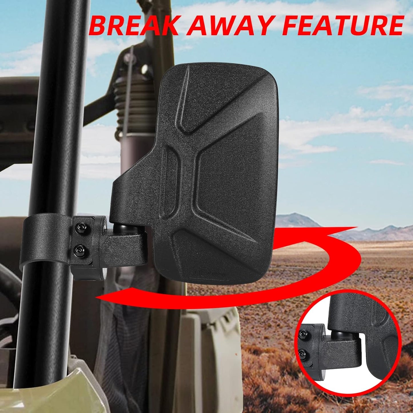 UTV Side Mirrors and UTV Center Mirror for 1.6" to 2" Roll Bar, Adjustable Break Away Compatible with Polaris RZR 900 1000 Can Am Mule Rhino Yamaha YXZ CFMOTO Zforce