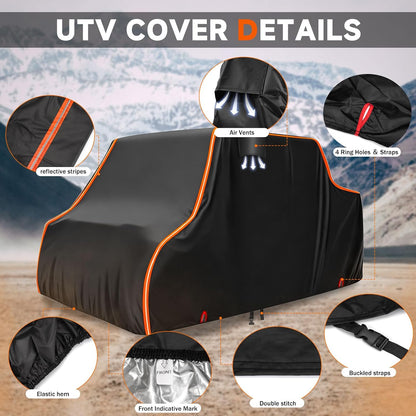 UTV Cover 4 Seater 420D Four Wheeler Side by Side 4-6 Covers M 157"*65"*77" | for Polaris Ranger 1000 XP 900 800 570 RZR General Talon Can Am Maverick X3 Teryx Uforce Off-Road Cover Waterproof Heavy Duty