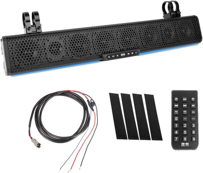 Basb27V2 27" 500W Amplified Weatherproof Bluetooth Soundbar for Utv/Atv/Sxs/Golf Cart, 8-Speakers, RGB LED Lights, Remote Control, Preset Equalizer, Fits 1.5" - 2" Roll Bars