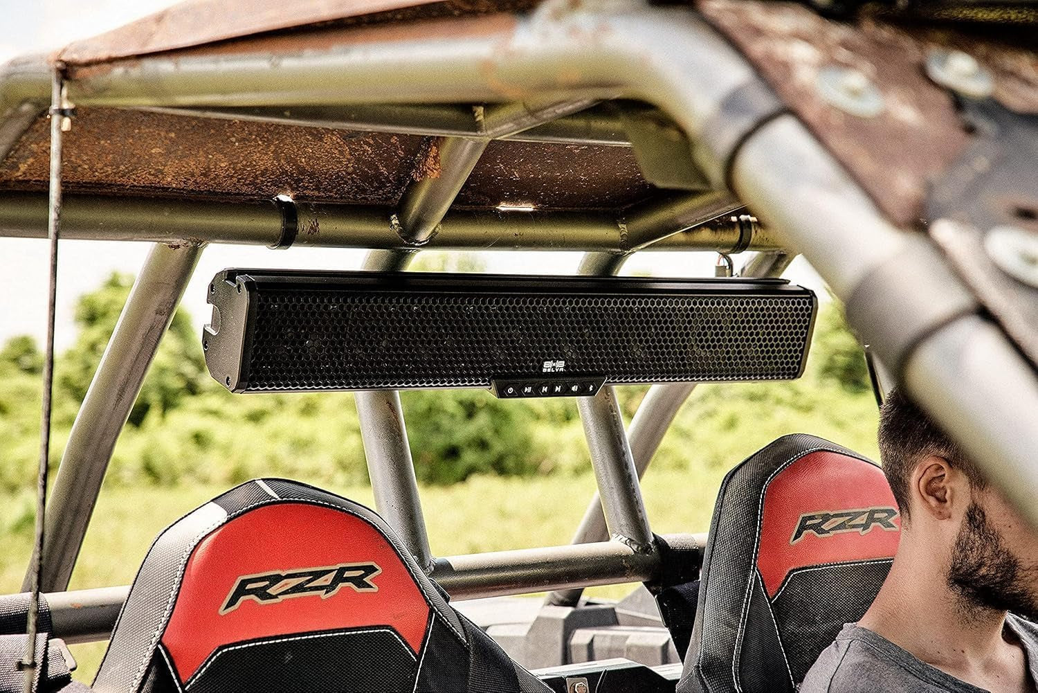 Basb27V2 27" 500W Amplified Weatherproof Bluetooth Soundbar for Utv/Atv/Sxs/Golf Cart, 8-Speakers, RGB LED Lights, Remote Control, Preset Equalizer, Fits 1.5" - 2" Roll Bars